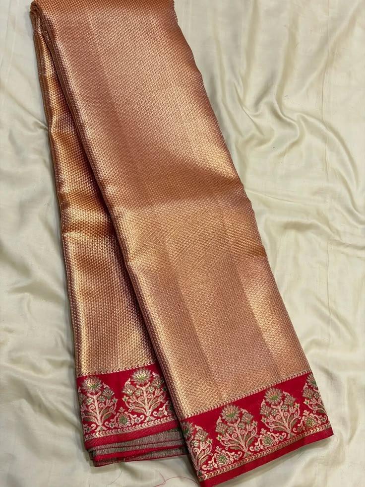 Tissue Silk Handloom with Crimson Floral Border saree